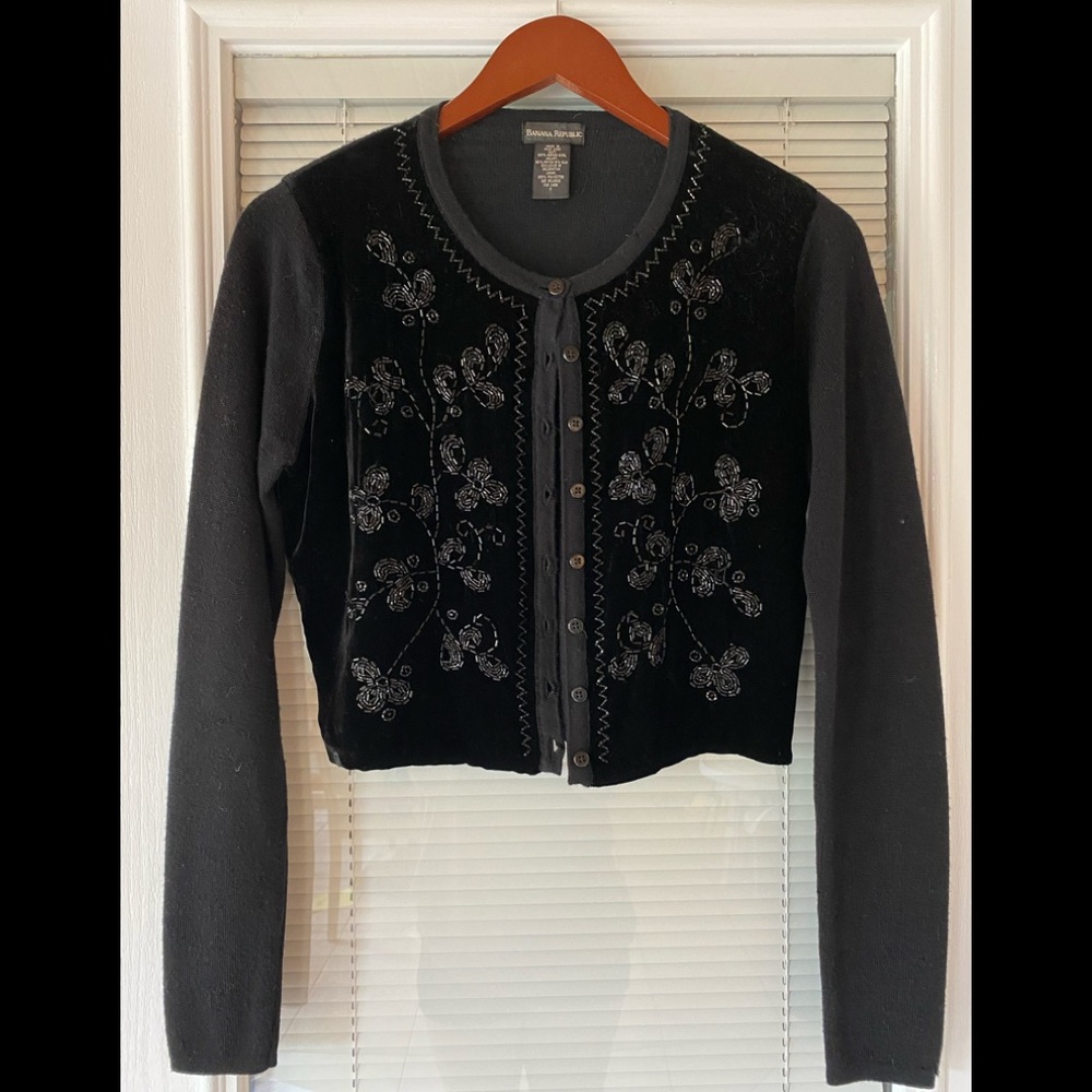 BANANA REPUBLIC Beaded Velvet and Wool Sweater - Small